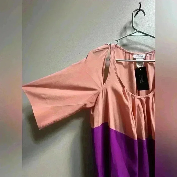 NWT | Sonia Rykiel 100% Silk A-Line Colorblock Dress | Cyclamen & Blush | Size 4 - Picture 2 of 7